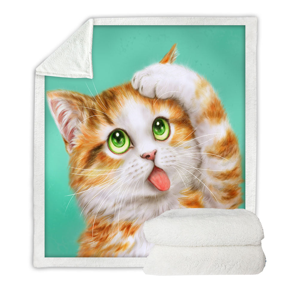 Funny Decorative Throws Cat Prints Goofy Face Cute Ginger Kitten