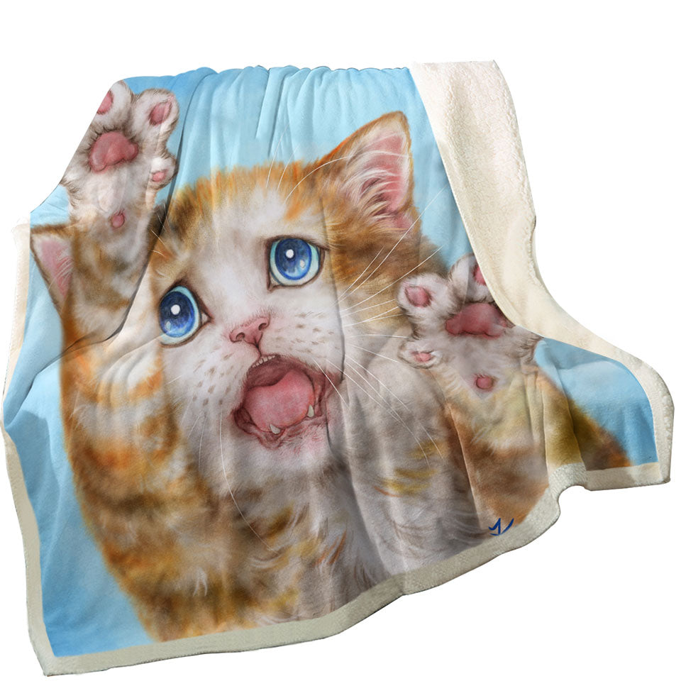 Funny Decorative Throws with Kittens Stressed Ginger Kitty Cat over Blue