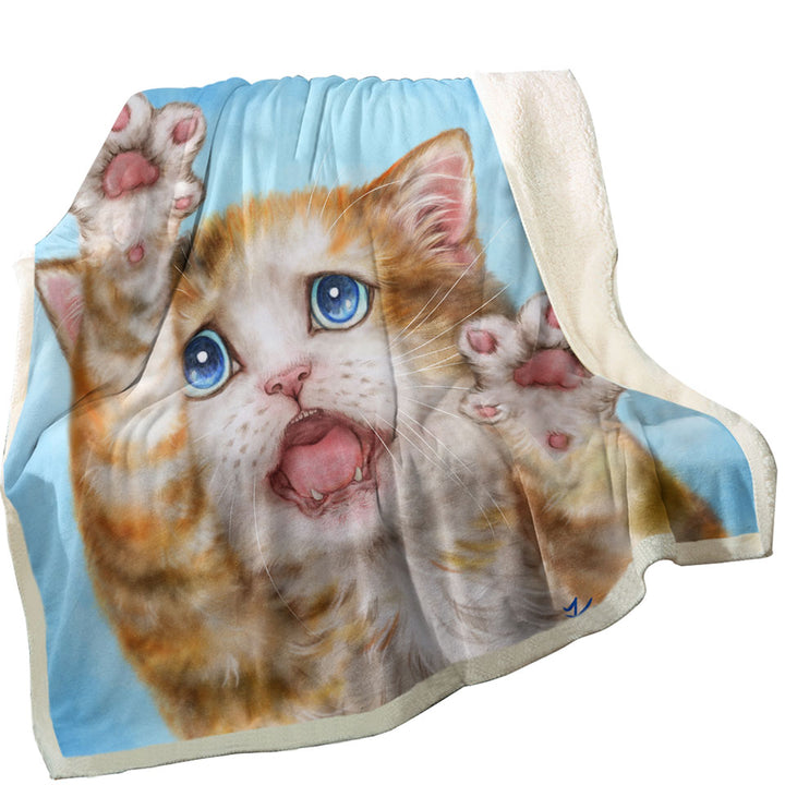 Funny Decorative Throws with Kittens Stressed Ginger Kitty Cat over Blue