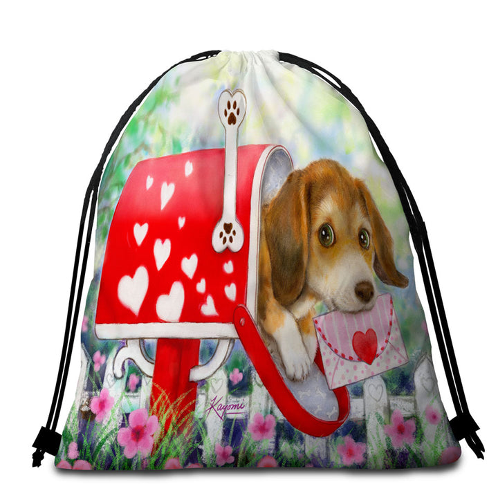 Funny Dog Mailbox Puppy with Hearts Beach Bags and Towels