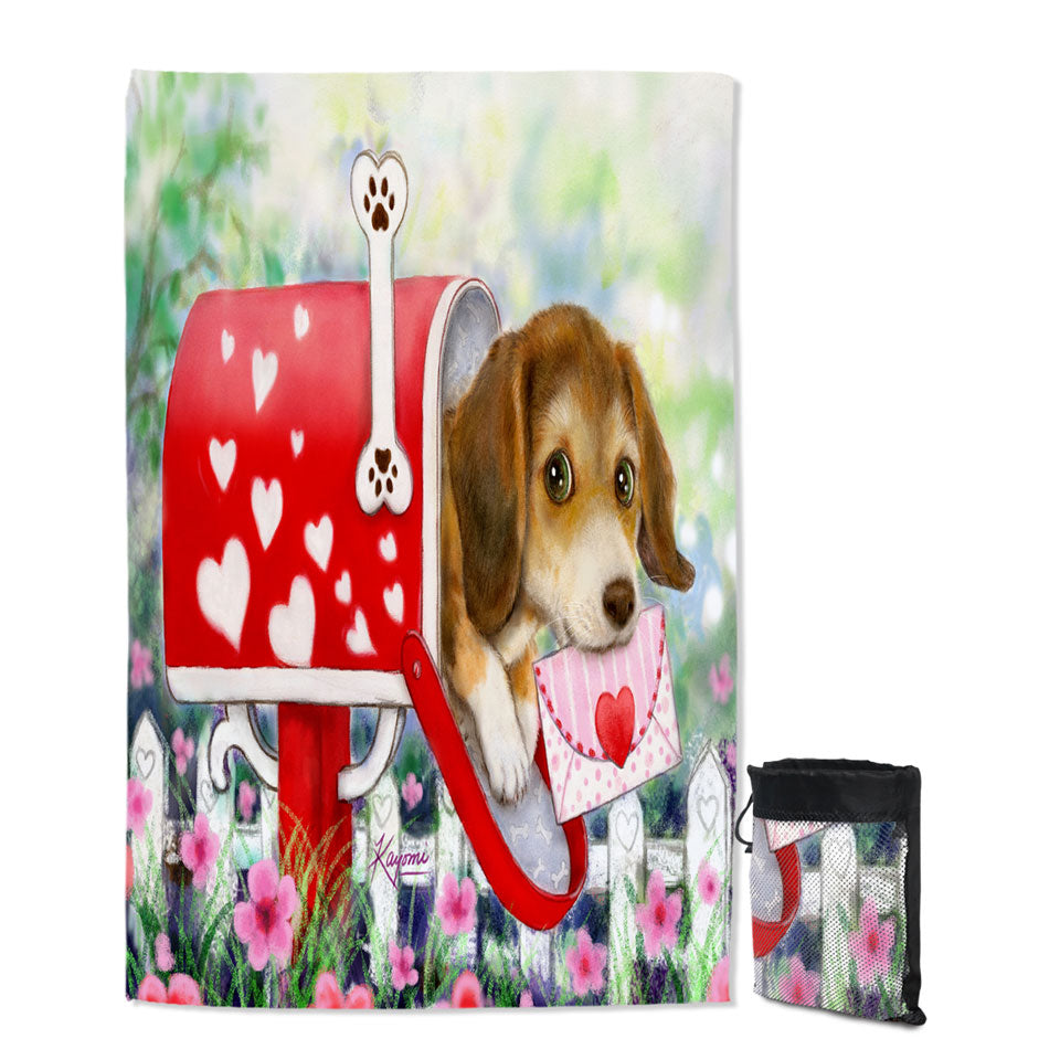 Funny Dog Mailbox Puppy with Hearts Lightweight Beach Towel
