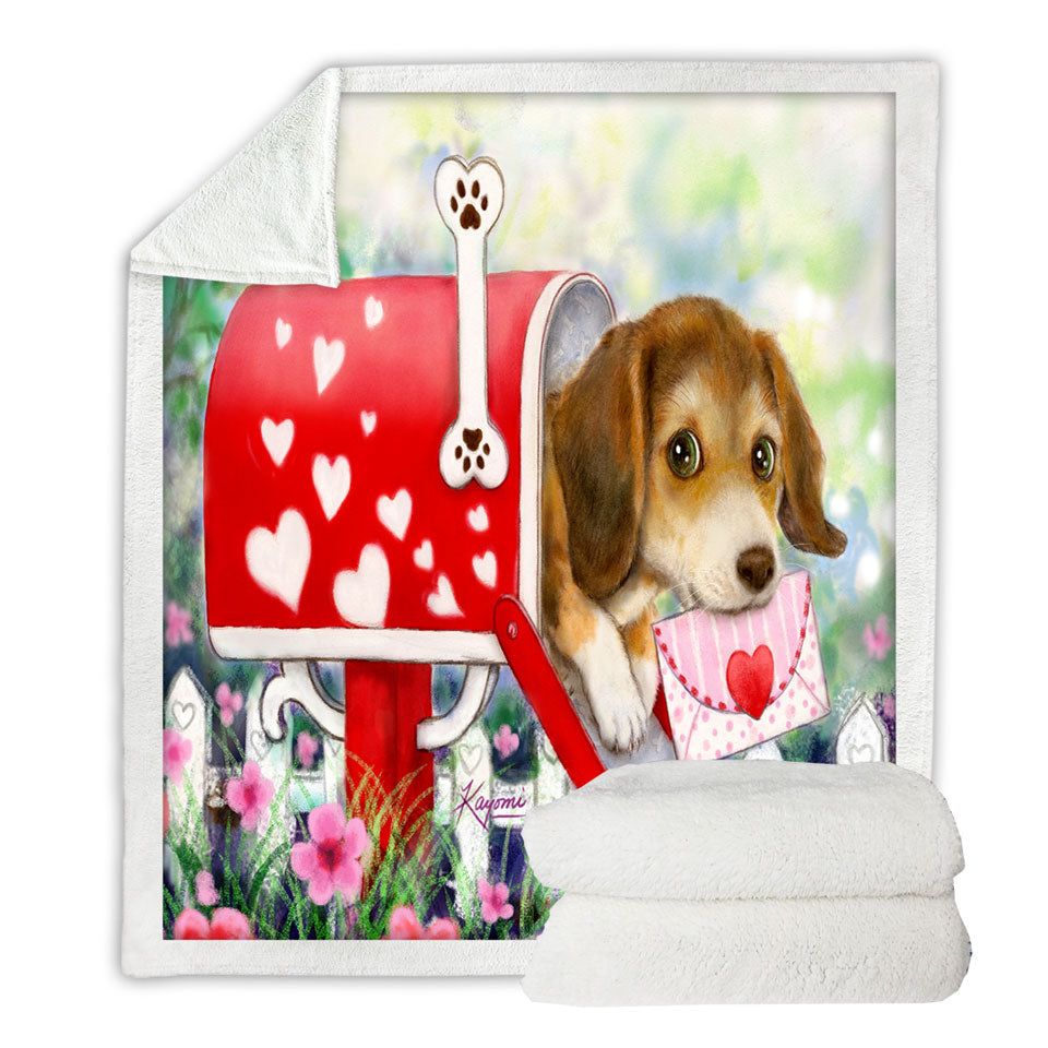 Funny Dog Mailbox Puppy with Hearts Sherpa Blanket