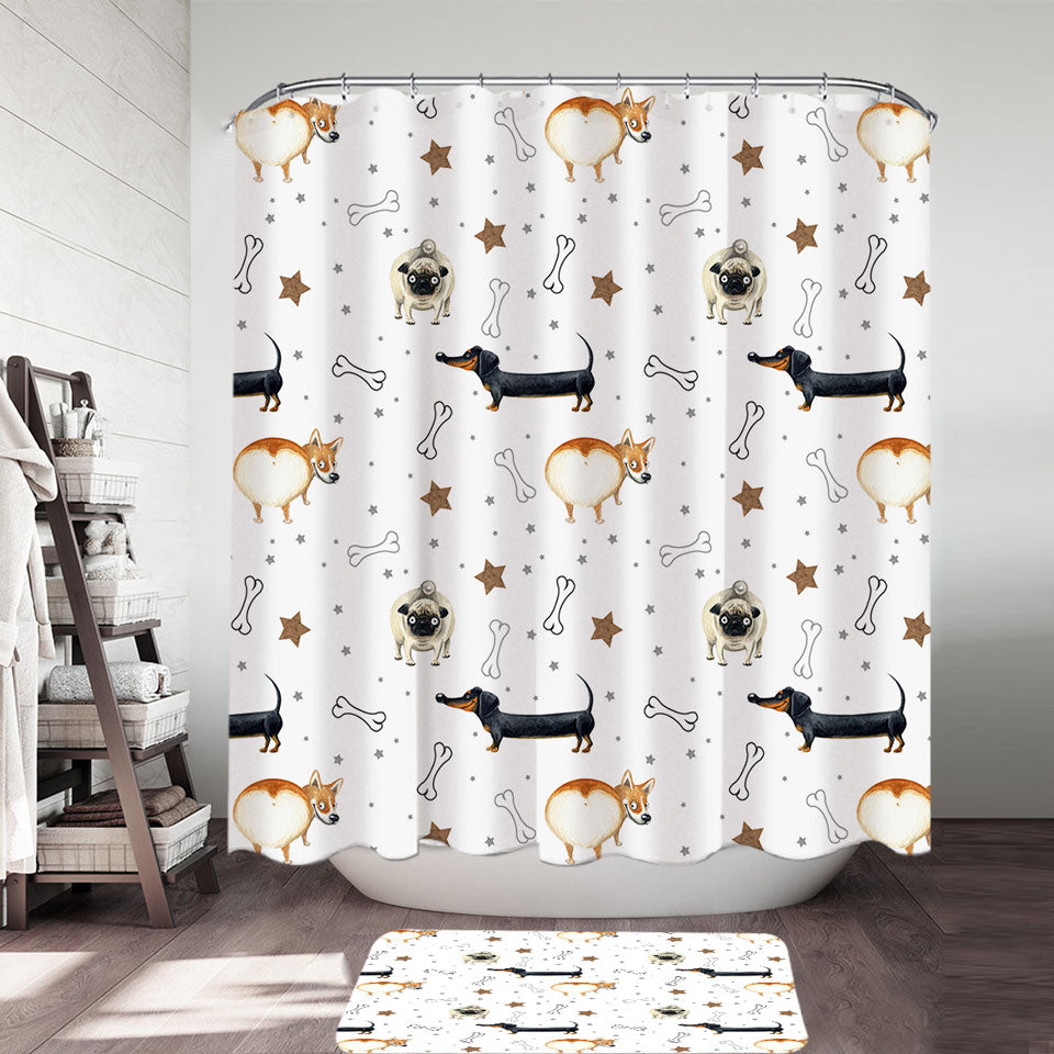 Funny Dogs and Bones Shower Curtain
