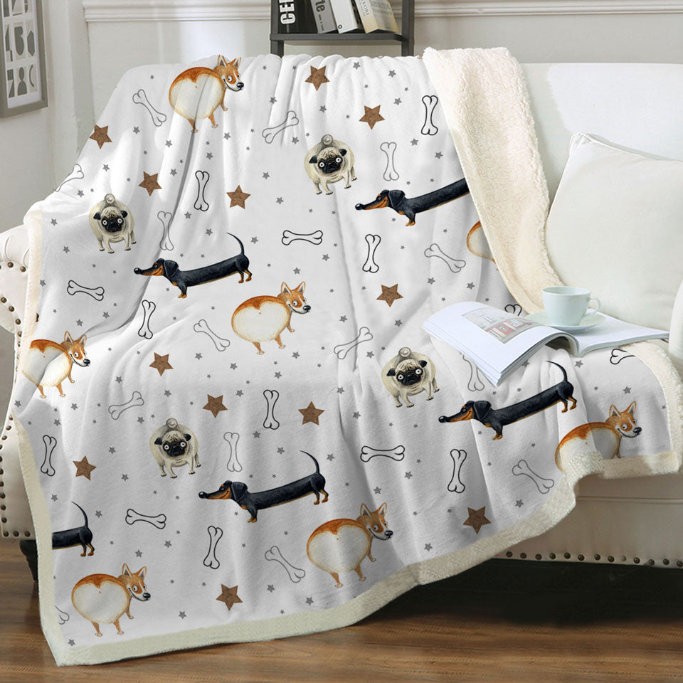 Funny Dogs and Bones Throw Blanket