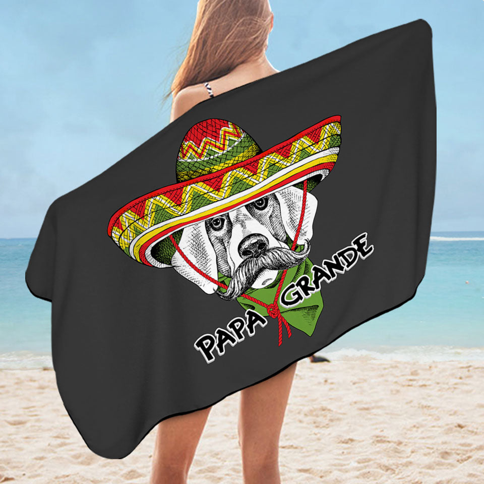 Funny Drawing Beach Towels with Dog Wearing Sombrero