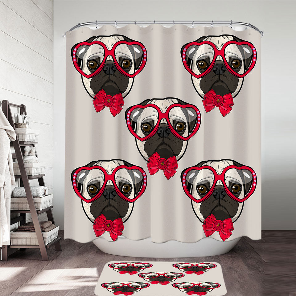Funny Elegant Pug Dog Shower Curtains and Bathroom Rugs