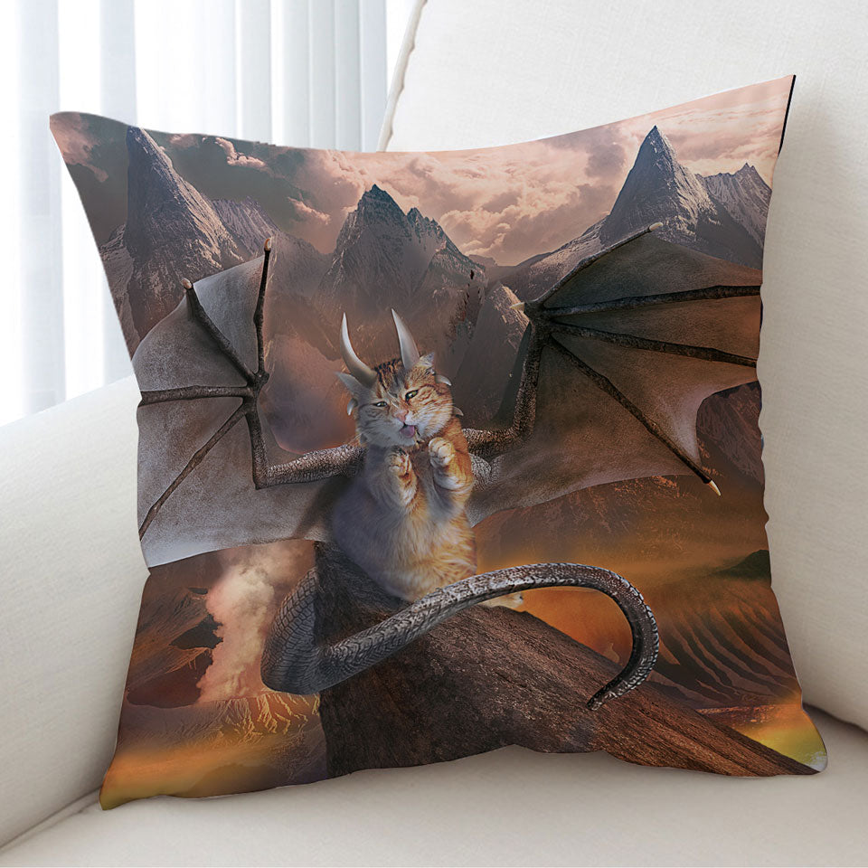 Funny Fantasy Decorative Cushions Art Evil Dragon Kitty Cat