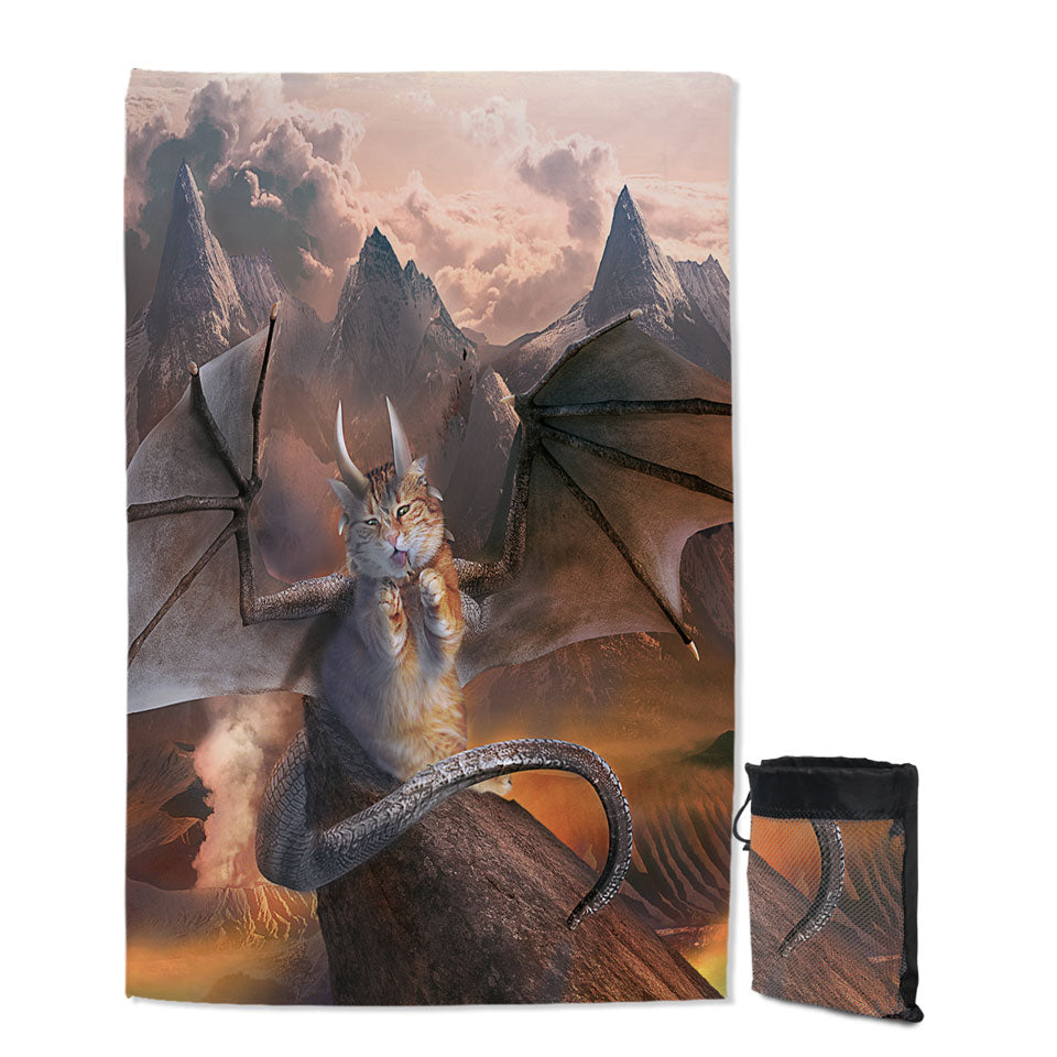 Funny Fantasy Swims Towel Art Evil Dragon Kitty Cat