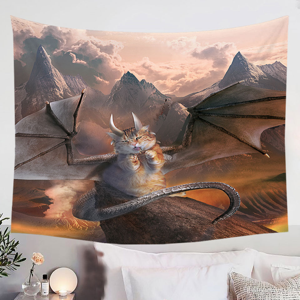 Funny-Fantasy-Tapestry-Art-Evil-Dragon-Kitty-Cat