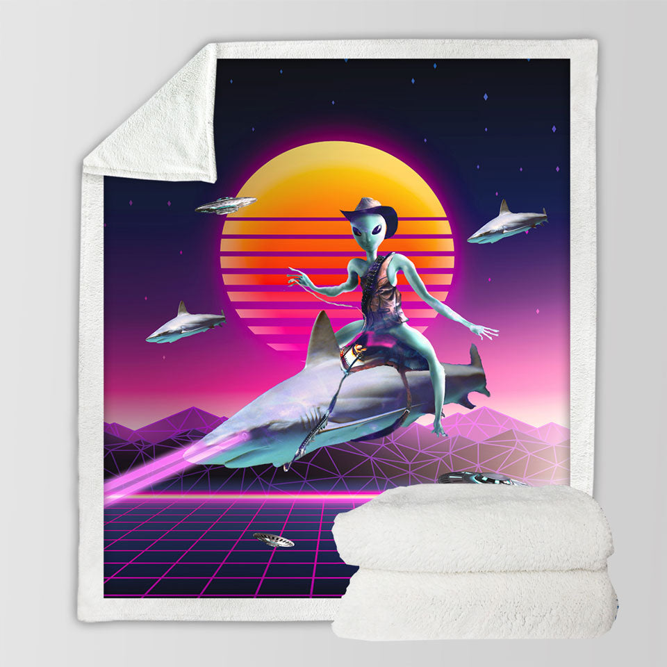 products/Funny-Fiction-Art-Cowboy-Space-Alien-Riding-Shark-Sherpa-Blanket