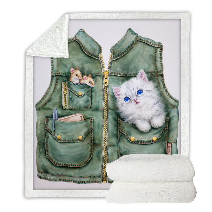Funny Fleece Blankets Cute Animals Best Friends Mice and Kitten