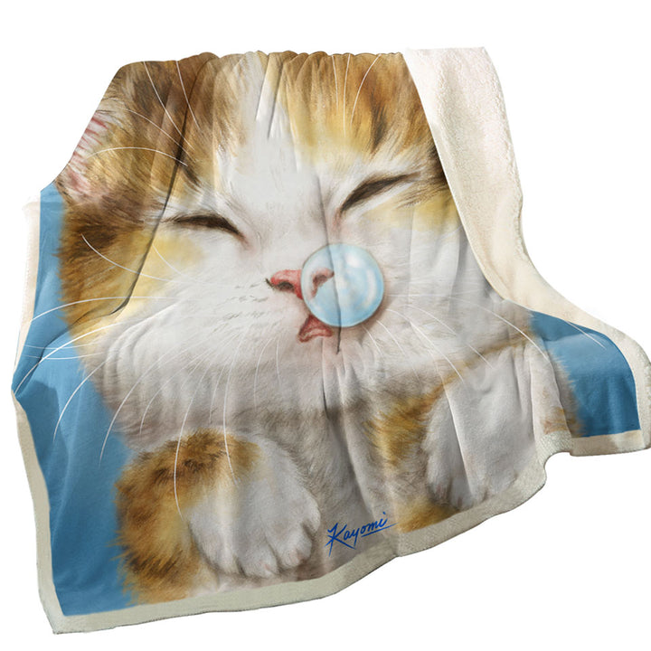 Funny Fleece Blankets Drawings for Kids Cute Sleepy Kitty Cat