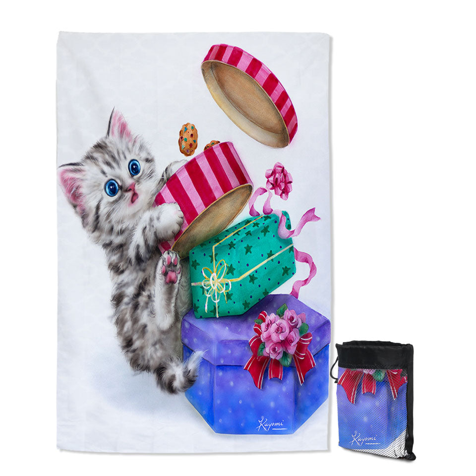 Funny Giant Beach Towel with Cute Christmas Gifts Thief Cookie Kitty Cat