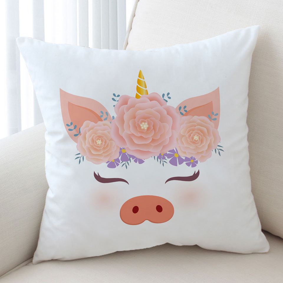 Funny Girls Decorative Pillows Flowery Unicorn Piggy