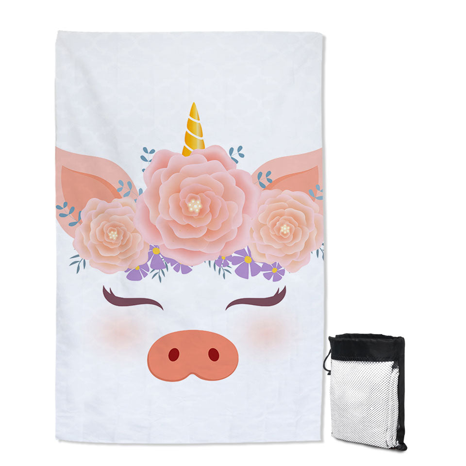Funny Girls Pool Towels Flowery Unicorn Piggy