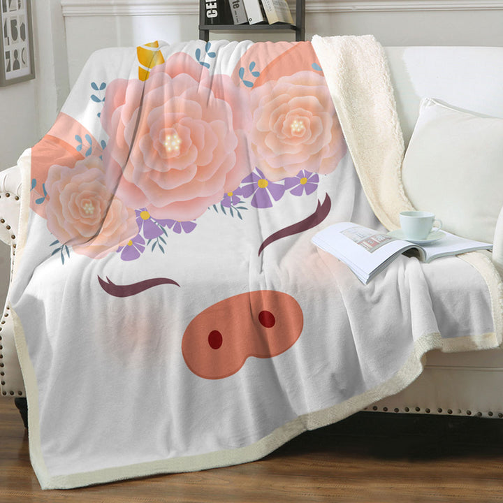 Funny Girls Throw Couch Blankets Flowery Unicorn Piggy