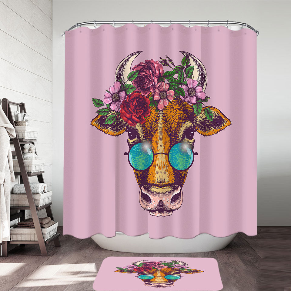 Funny Hipster Cow Shower Curtain