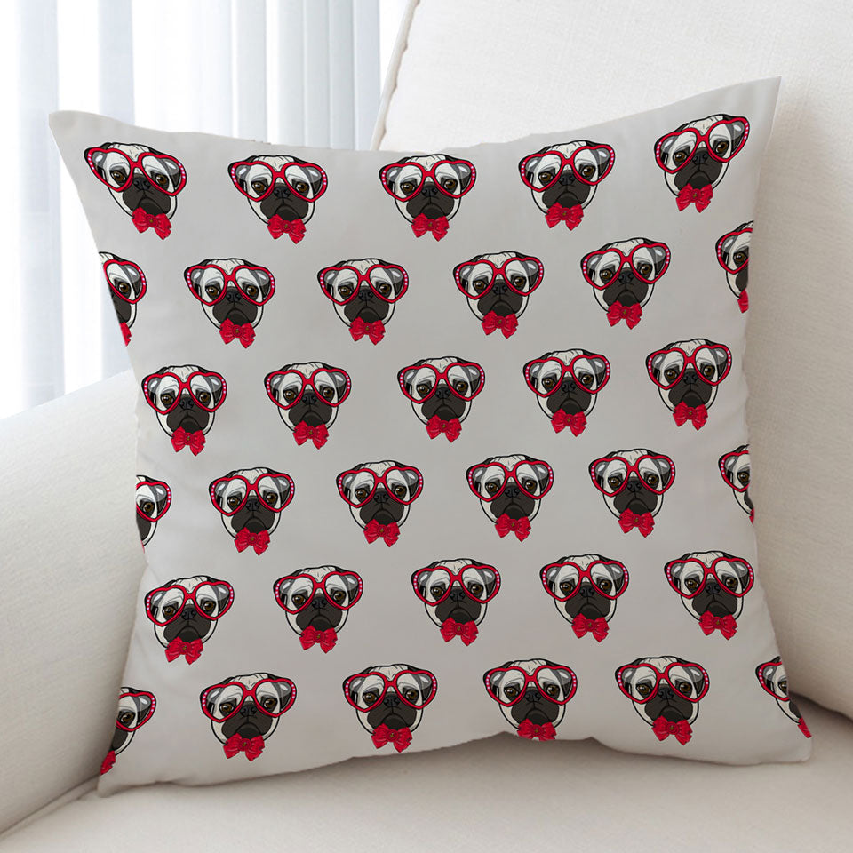 Funny Hipster Pug Dog Cushion Cover
