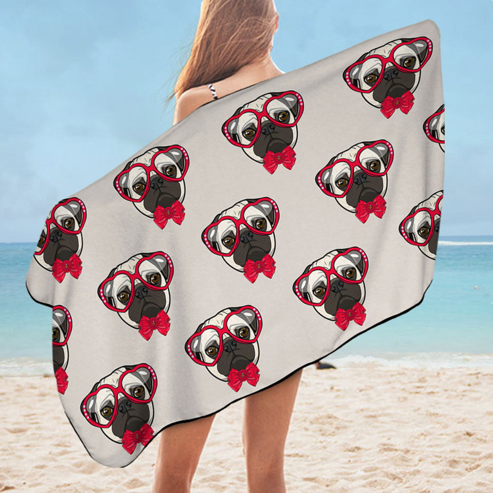 Funny Hipster Pug Dog Cute Beach Towels