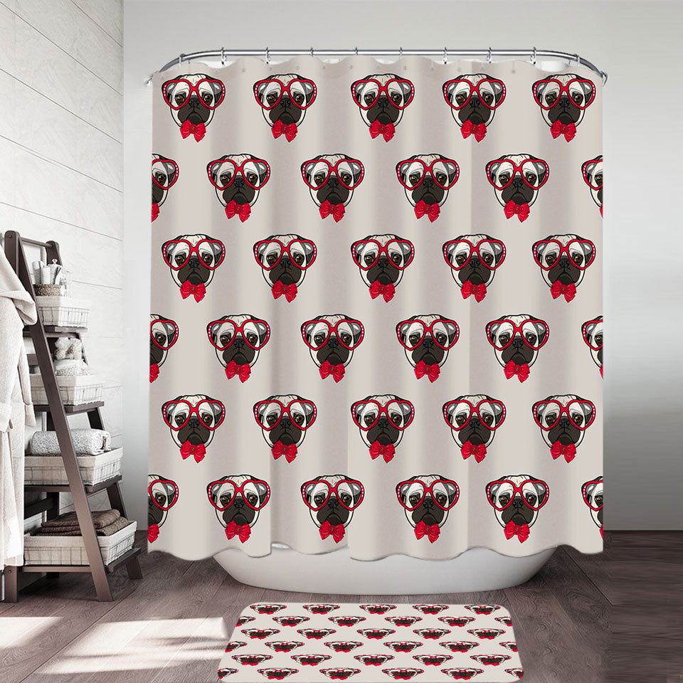 Funny Hipster Pug Dog Fabric Shower Curtains