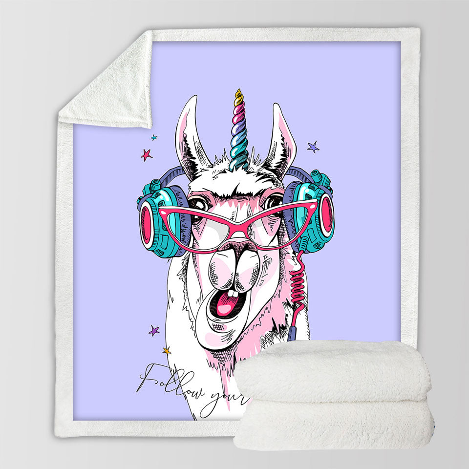 Funny Hipster Unicorn Llama Blanket