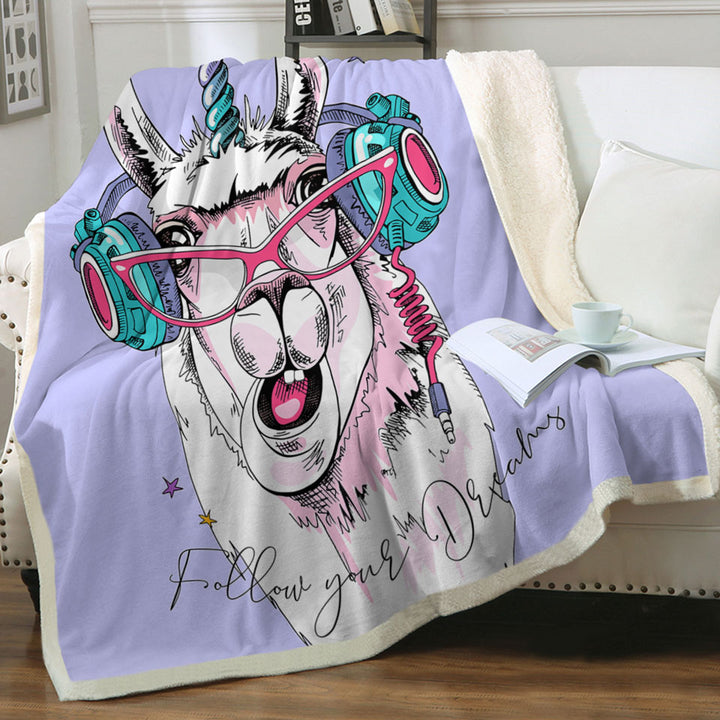 Funny Hipster Unicorn Llama Couch Throws