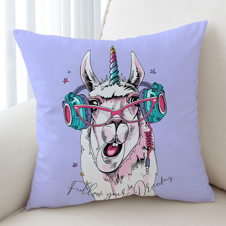 Funny Hipster Unicorn Llama Cushion Cover