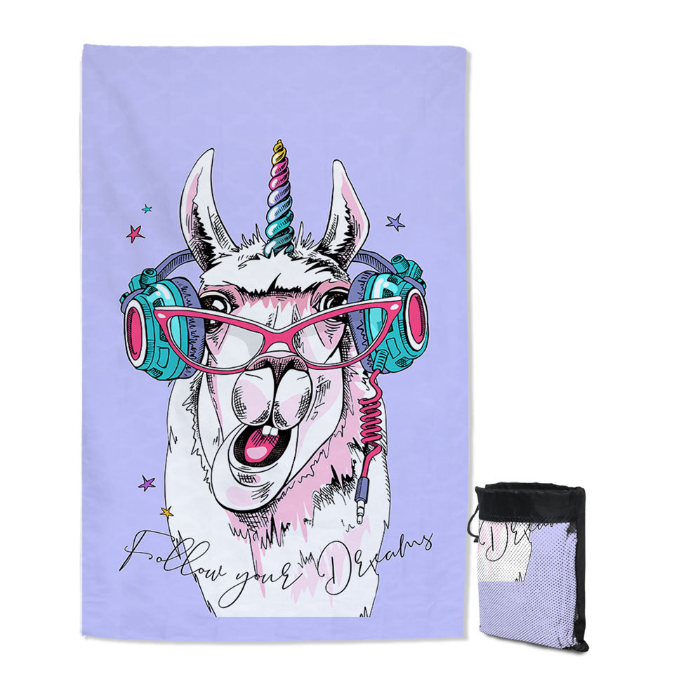 Funny Hipster Unicorn Llama Microfiber Beach Towel