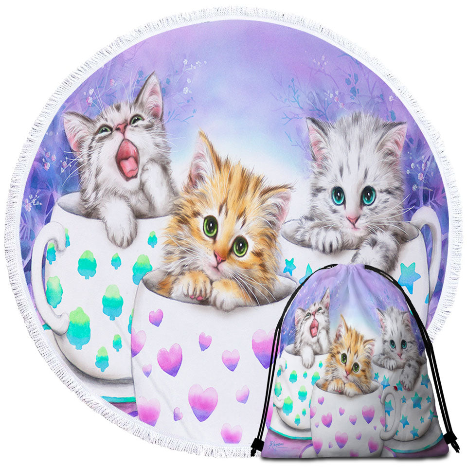 Funny Kids Beach Towels Cats Art Coffee Cups with Cute Kittens