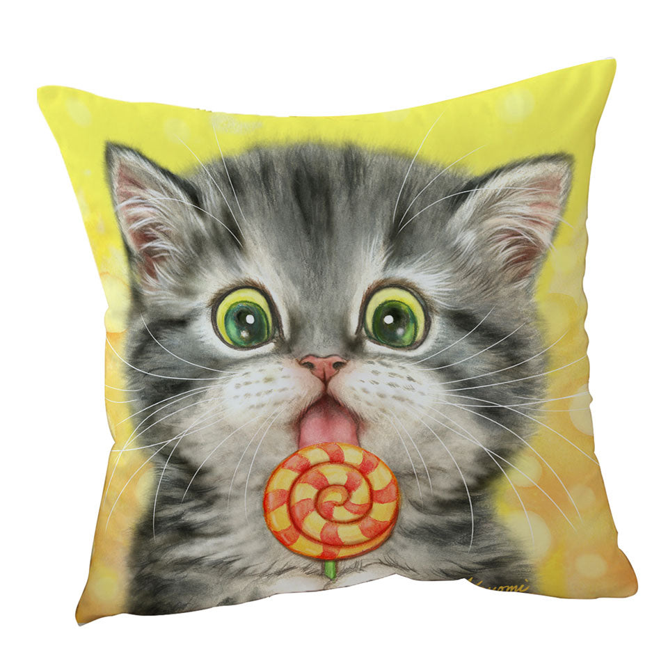 Funny Kids Designs Cushions Licking Lollipop Kitty Cat