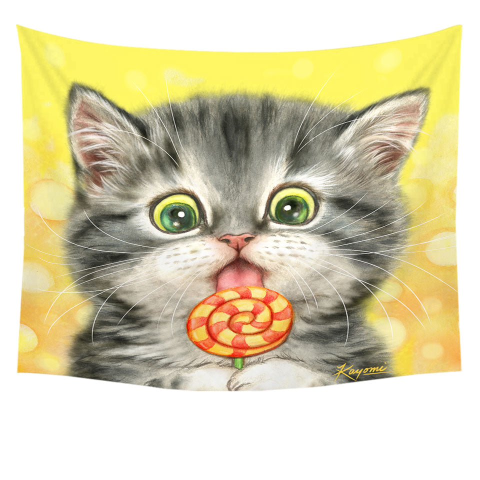 Funny Kids Designs Wall Decor Licking Lollipop Kitty Cat