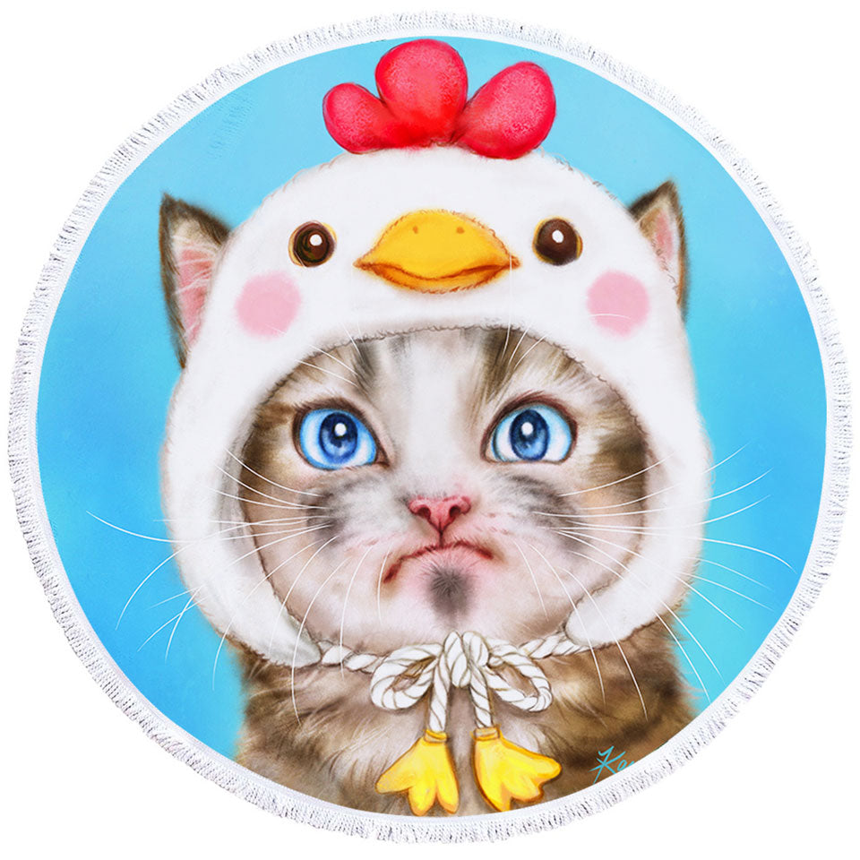 Funny Kittens Beach Towels Unpleased Cat Dressed as a Bird Chick