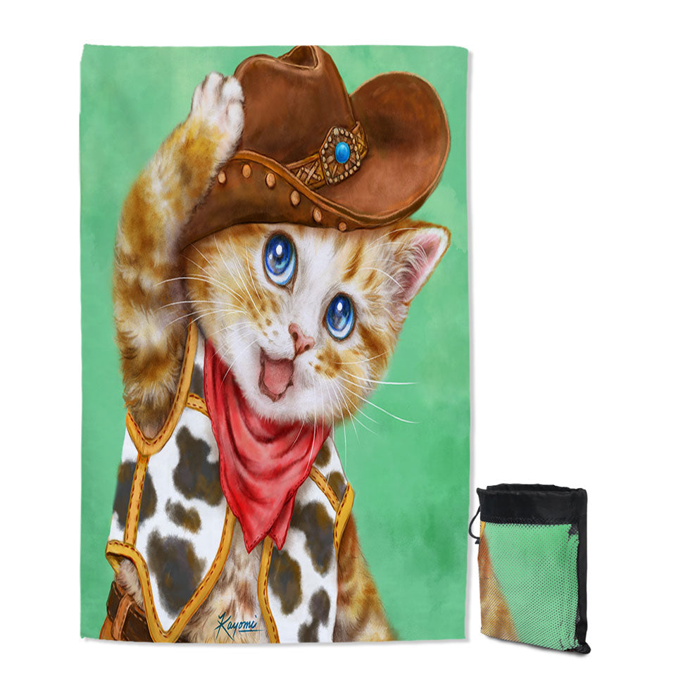 Funny Kittens Cute Cowboy Beach Towels for Kids Ginger Cat