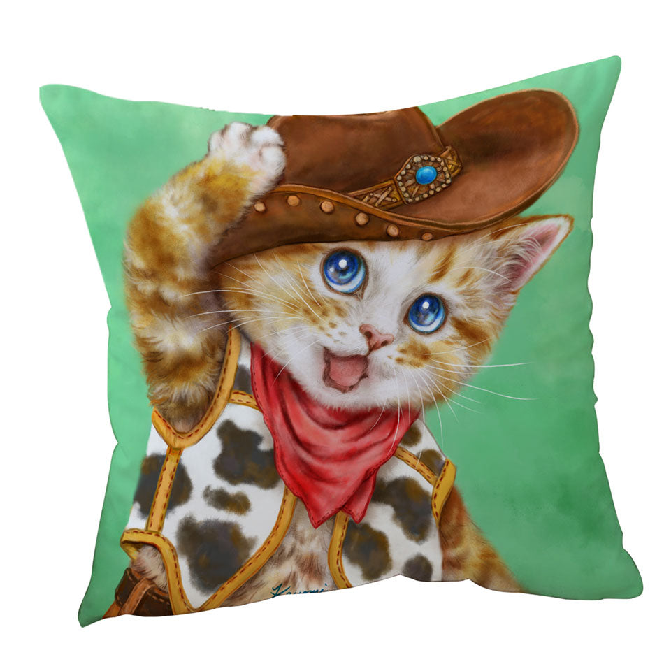 Funny Kittens Cute Cowboy Cushion Cover for Kids Ginger Cat