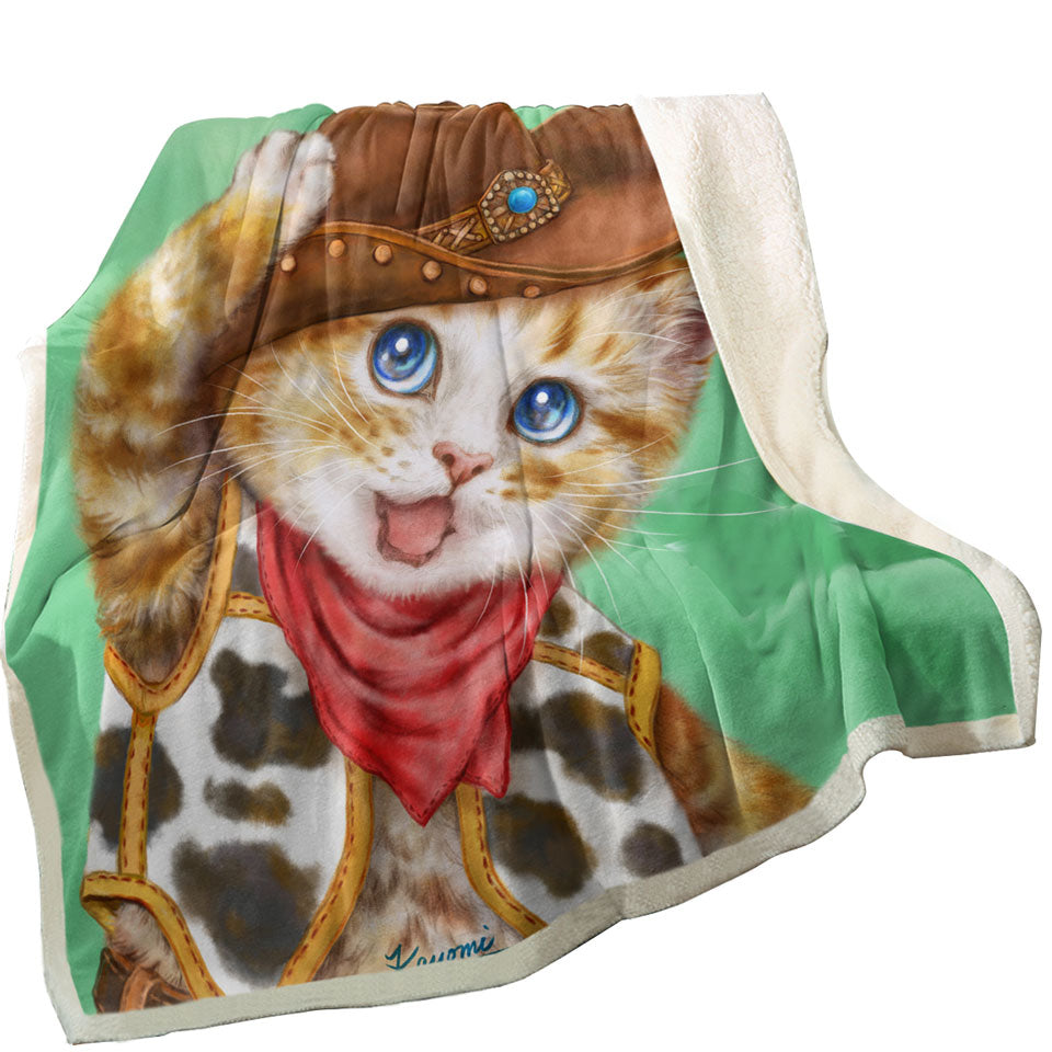 Funny Kittens Cute Cowboy Lightweight Blankets for Kids Ginger Cat