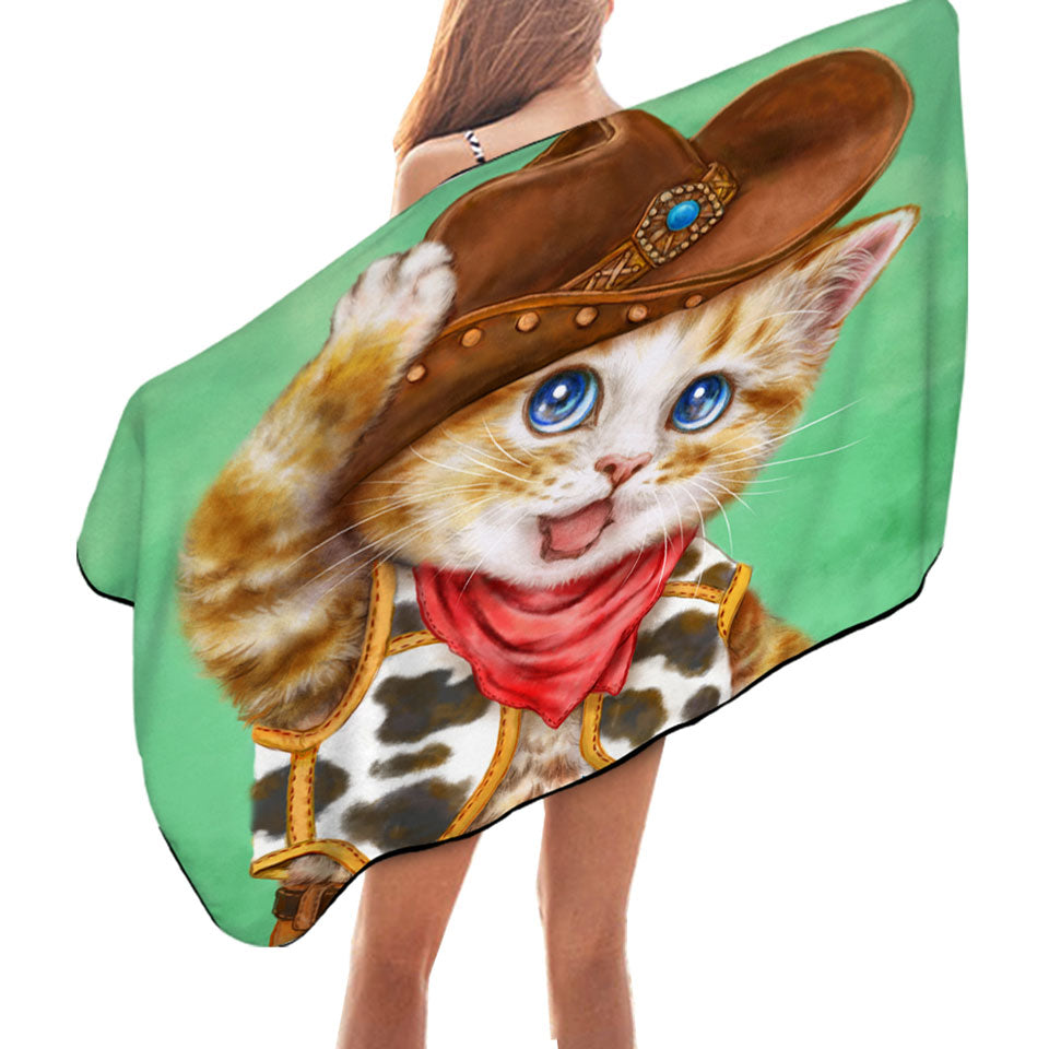 Funny Kittens Cute Cowboy Pool Towels for Kids Ginger Cat