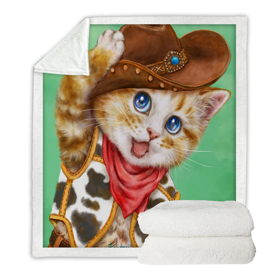 Funny Kittens Cute Cowboy Throws for Kids Ginger Cat