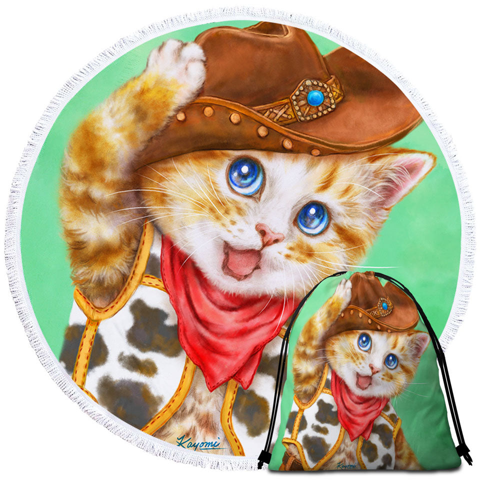 Funny Kittens Cute Cowboy Travel Beach Towel for Kids Ginger Cat