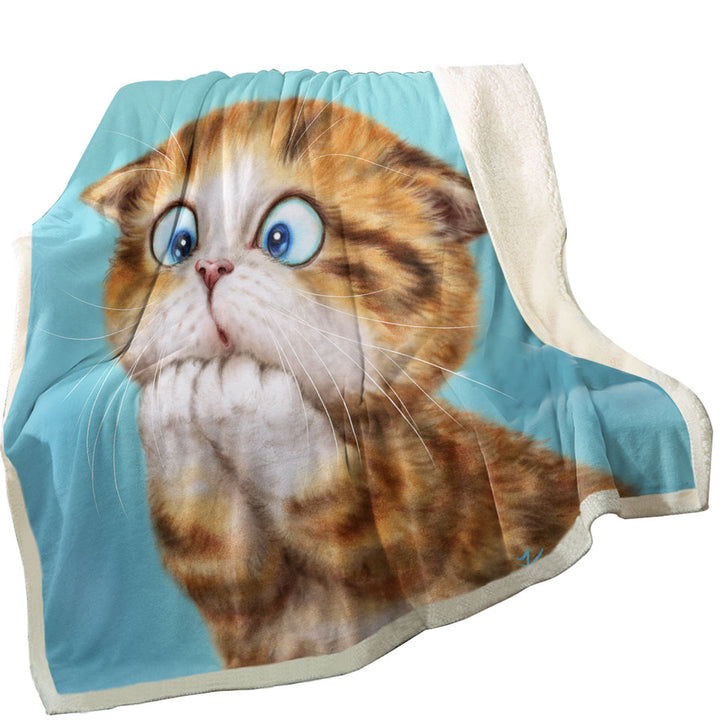 Funny Kittens Decorative Throws Worried Ginger Kitty Cat over Blue