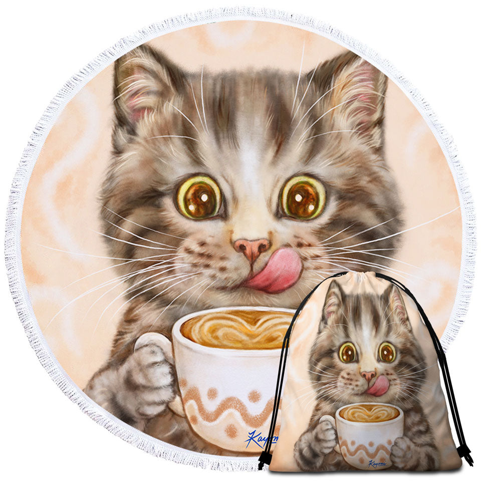 Funny Kittens Drinking Hot Chocolate Tabby Cat Childrens Beach Towels