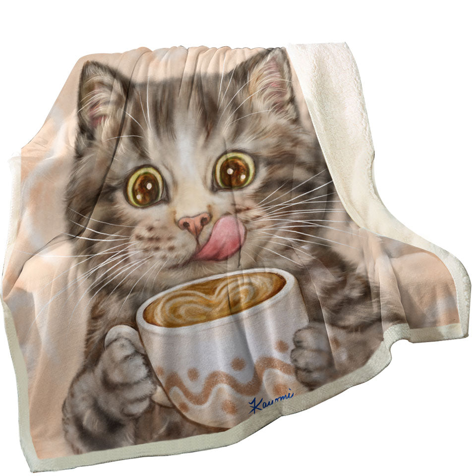 Funny Kittens Drinking Hot Chocolate Tabby Cat Childrens Throws