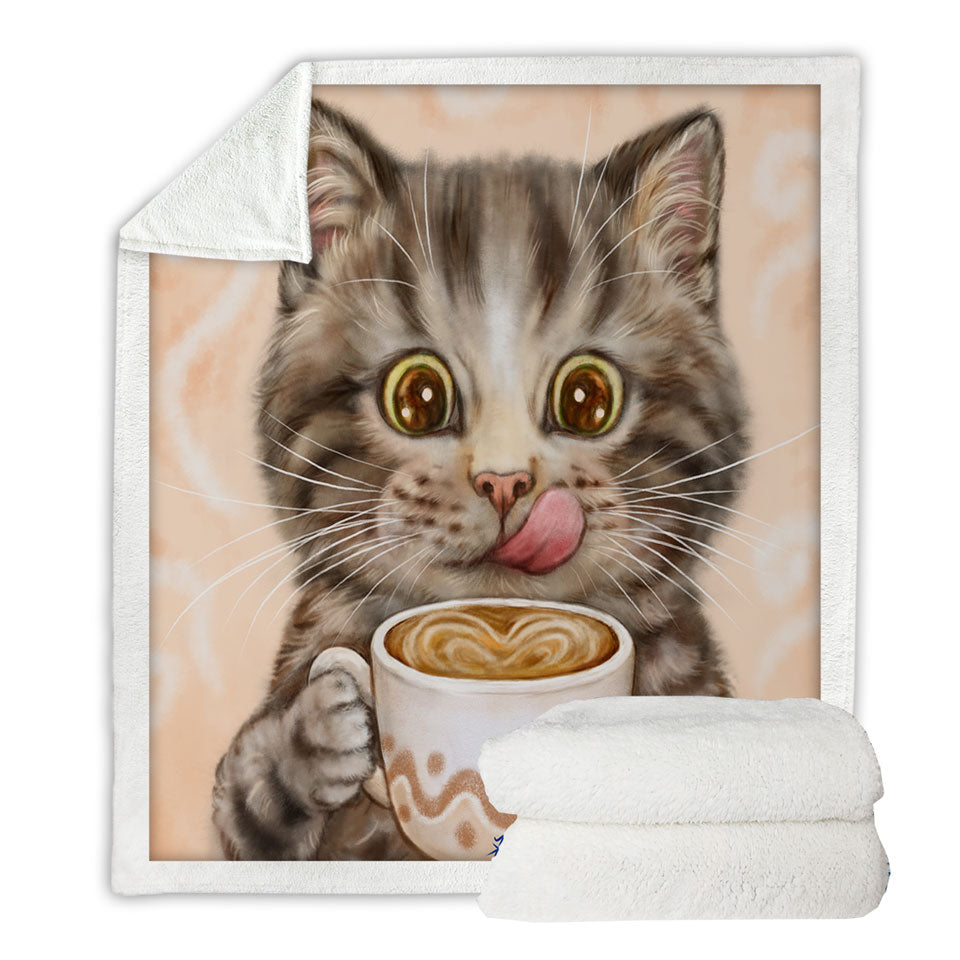 Funny Kittens Drinking Hot Chocolate Tabby Cat Couch Throws
