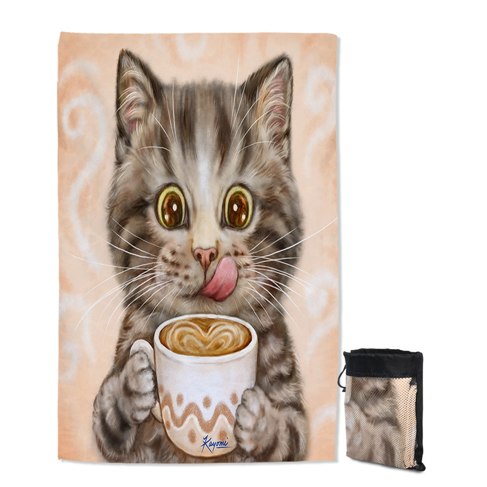 Funny Kittens Drinking Hot Chocolate Tabby Cat Microfiber Towels For Travel