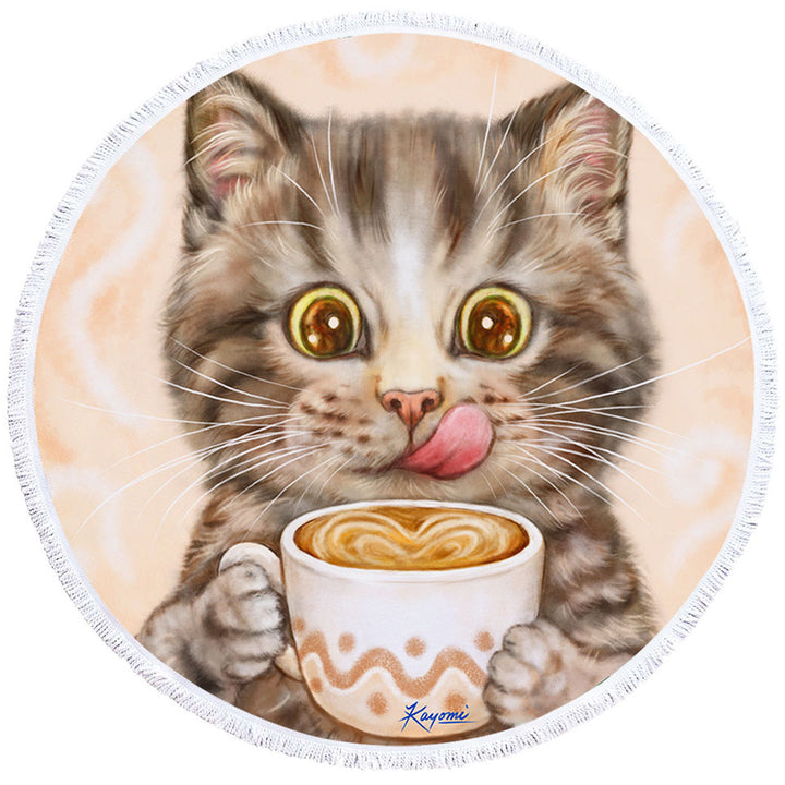 Funny Kittens Drinking Hot Chocolate Tabby Cat Microfibre Beach Towels