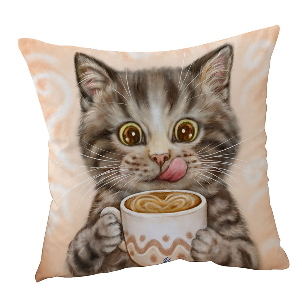 Funny Kittens Drinking Hot Chocolate Tabby Cat Sofa Pillows