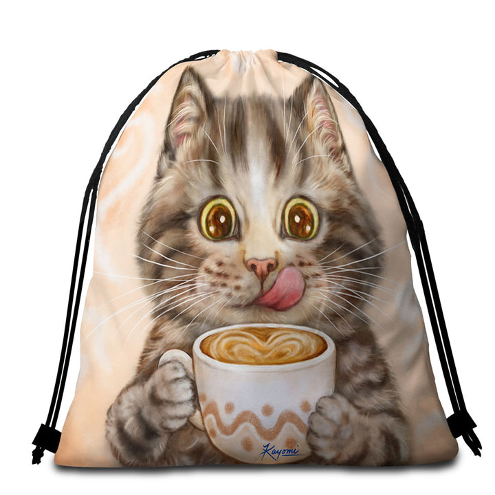 Funny Kittens Drinking Hot Chocolate Tabby Cat Travel Beach Towel