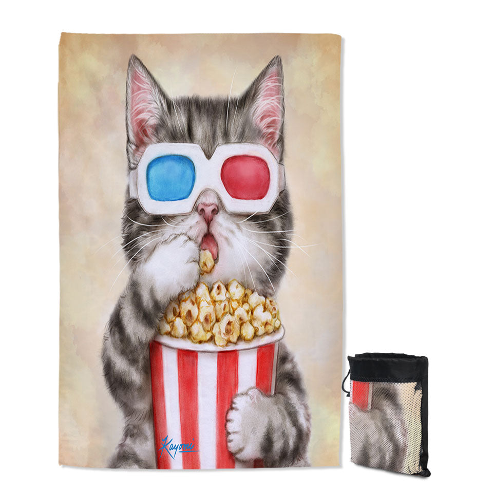 Funny Kittens Eating Popcorn Grey Kitty Cat Kids Swimming Towels