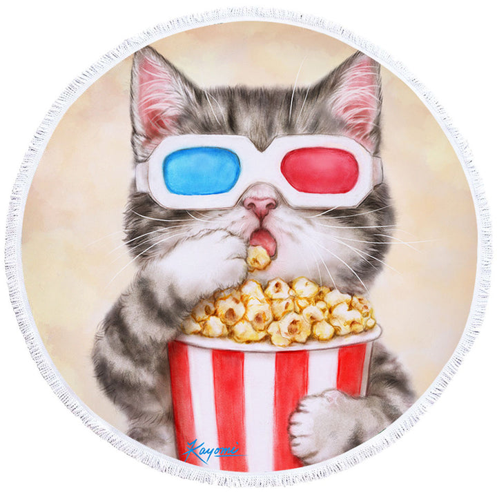 Funny Kittens Eating Popcorn Grey Kitty Cat Microfiber Beach Towel