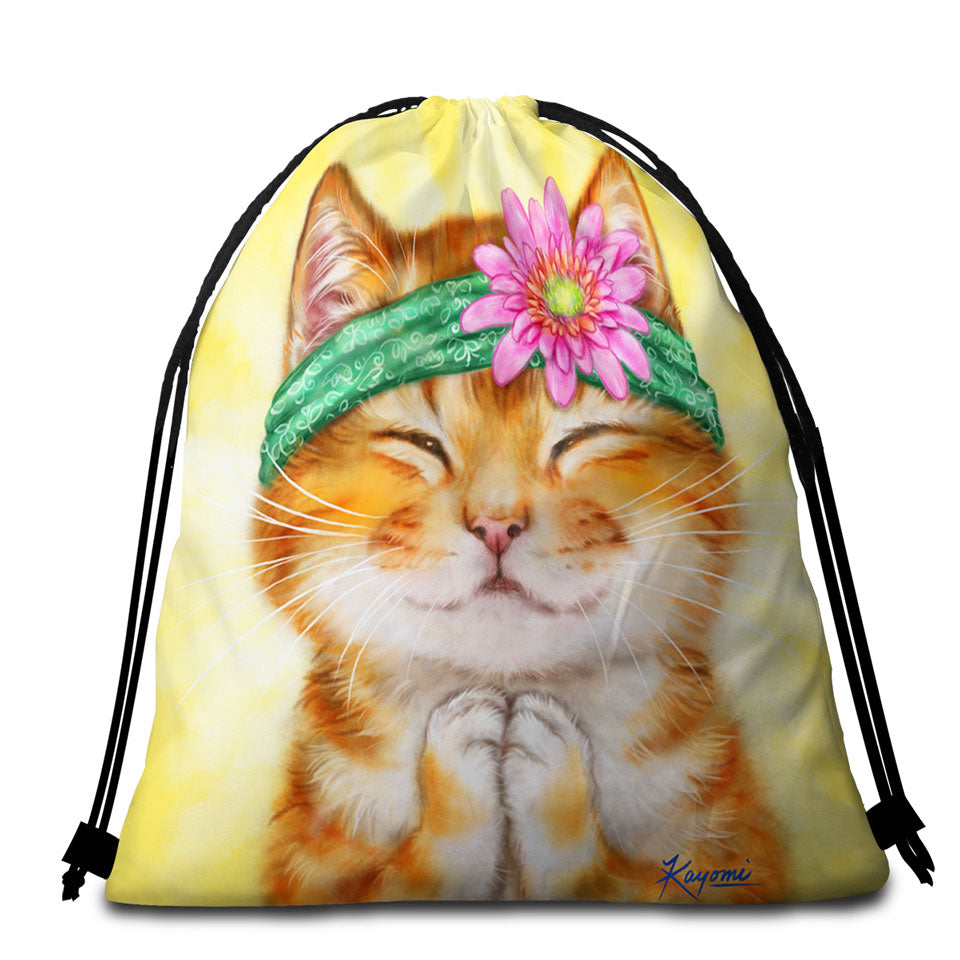 Funny Kittens Flower Hippie Girly Beach Towel Bags Ginger Cat
