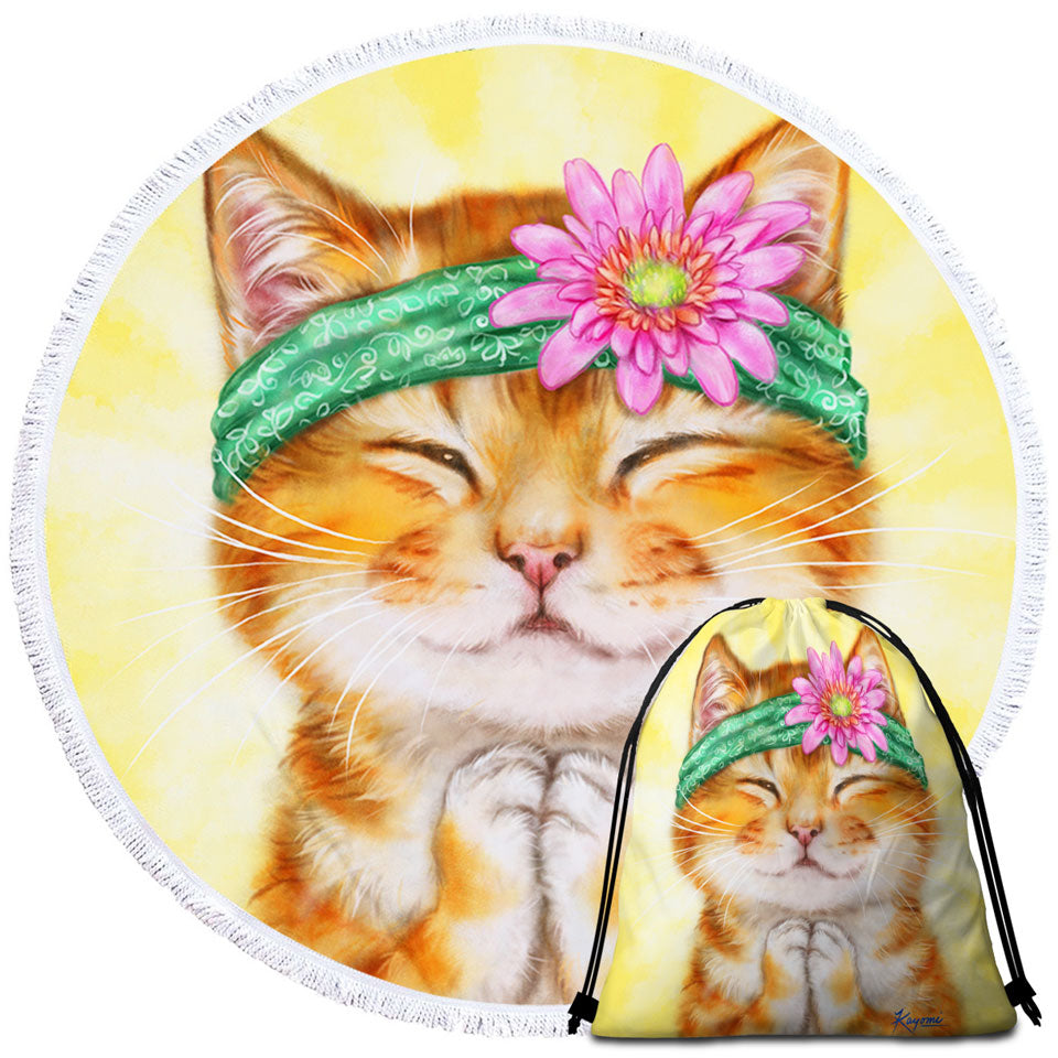 Funny Kittens Flower Hippie Girly Beach Towels Ginger Cat
